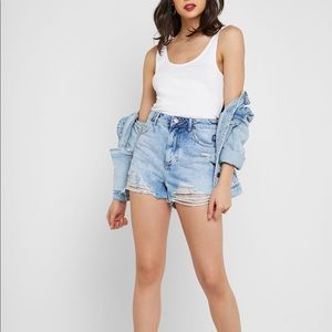 Topshop Moto Ripped Denim Mom Shorts